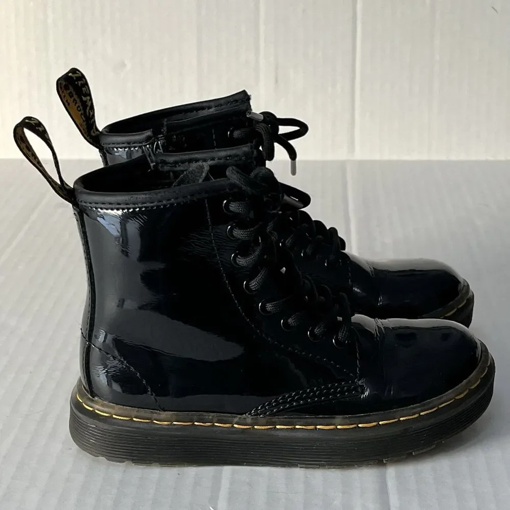 Dr. Martens Zavala J Combat Boots Patent Leather Zip Closure Unisex Kids Size 11
